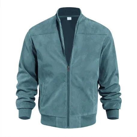 Men's plus size casual jacket in polyester suede fabric, shown in Army Green colour.