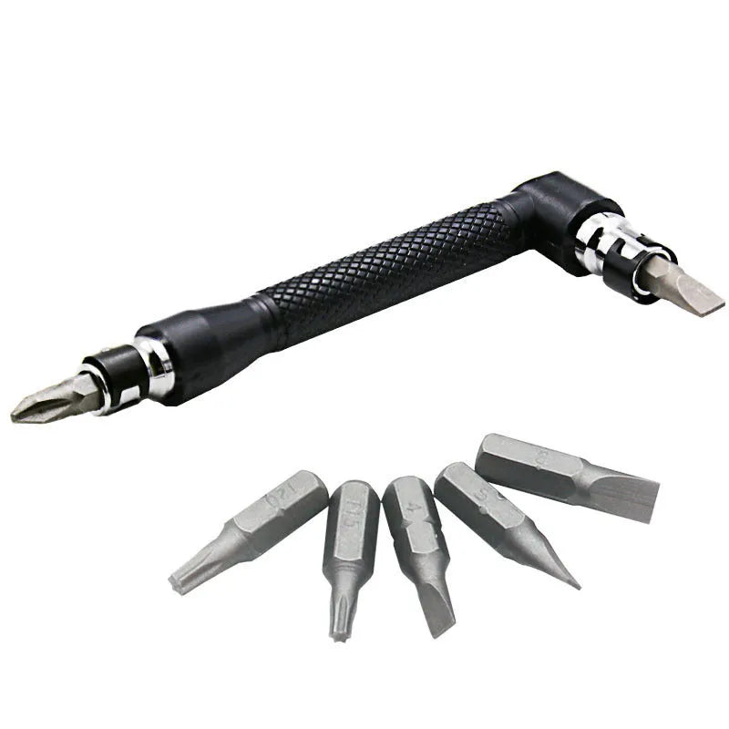 L rod double-headed socket wrench handle with a set of 10 steel drill bits laid out.