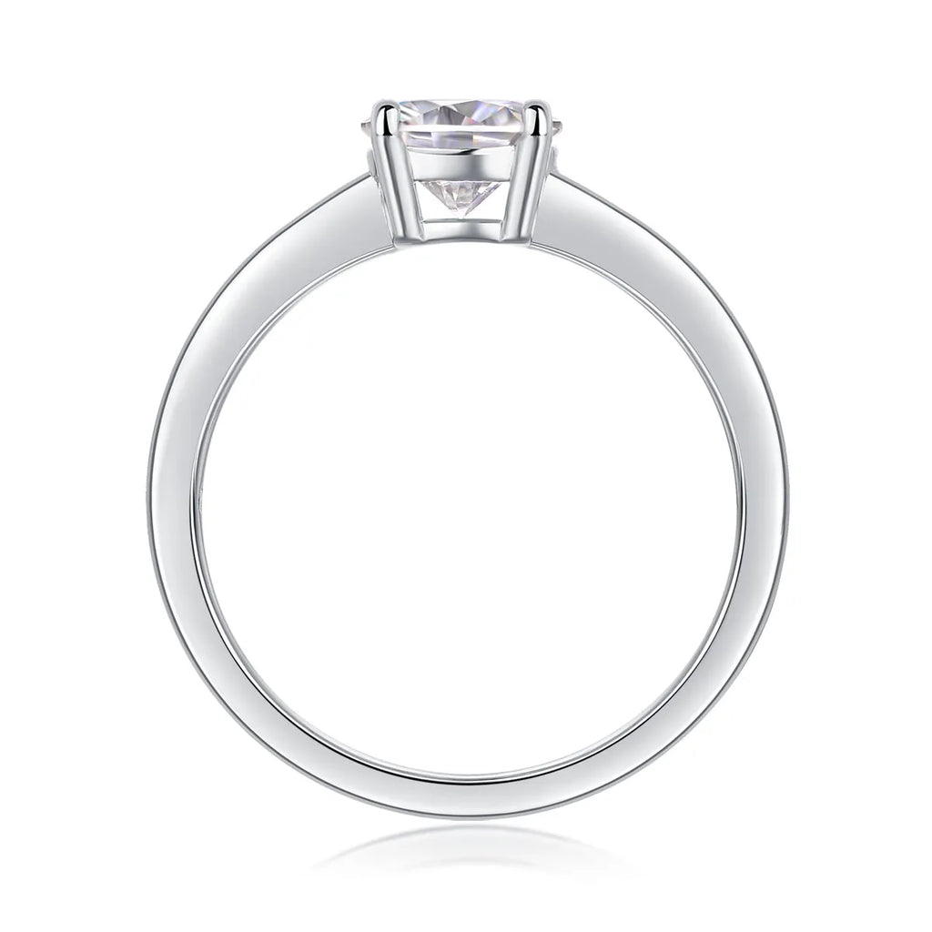 Love Words wedding ring set with heart-shaped moissanite in S925 silver platinum-plated, 1 carat stone in gift box