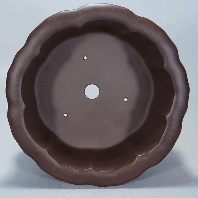 Square purple-red antique succulent pot, 37cm wide, made from breathable purple sand clay.