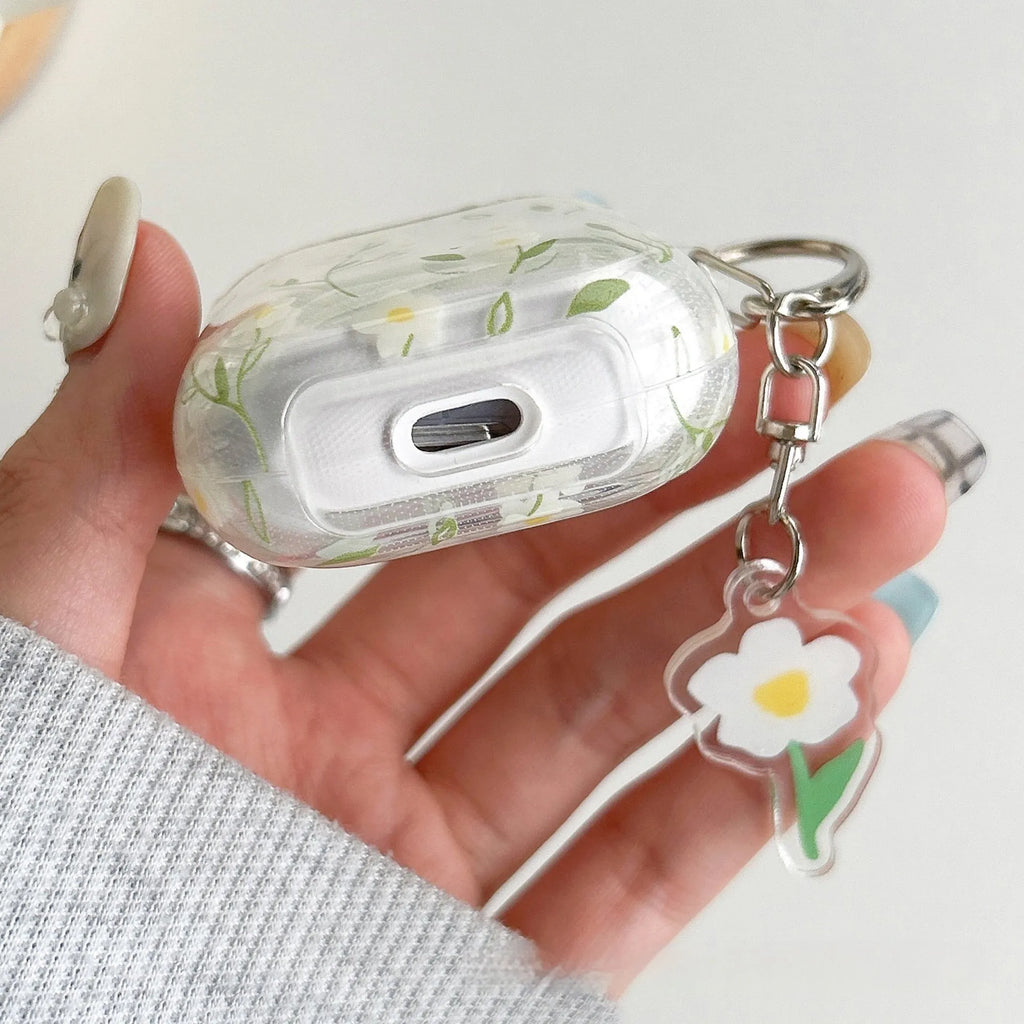White floral transparent TPU protective cover for Apple AirPods charging case