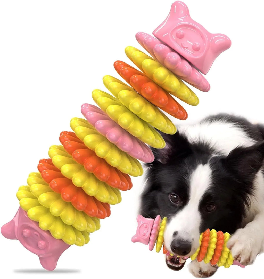 Blue natural rubber caterpillar-shaped dog chew toy for aggressive chewers.