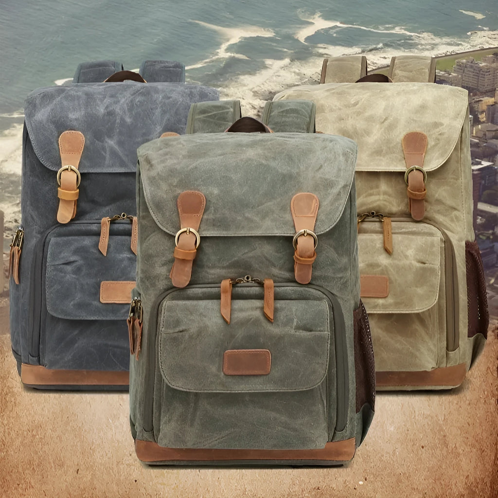 Solid colour canvas DSLR camera backpack in Army Green, shown as a multi-functional storage bag.