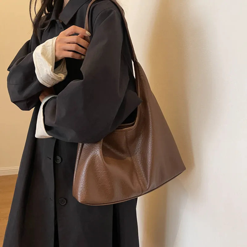 Two soft PU leather handbags in underarm Korean style with small wallet, available in multiple colours