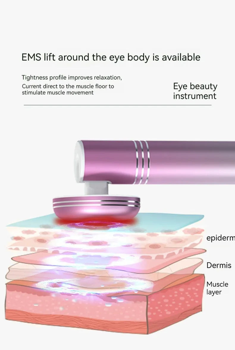 Facial lifting eye beauty instrument in pink, 143.5mm, with vibration and colour light