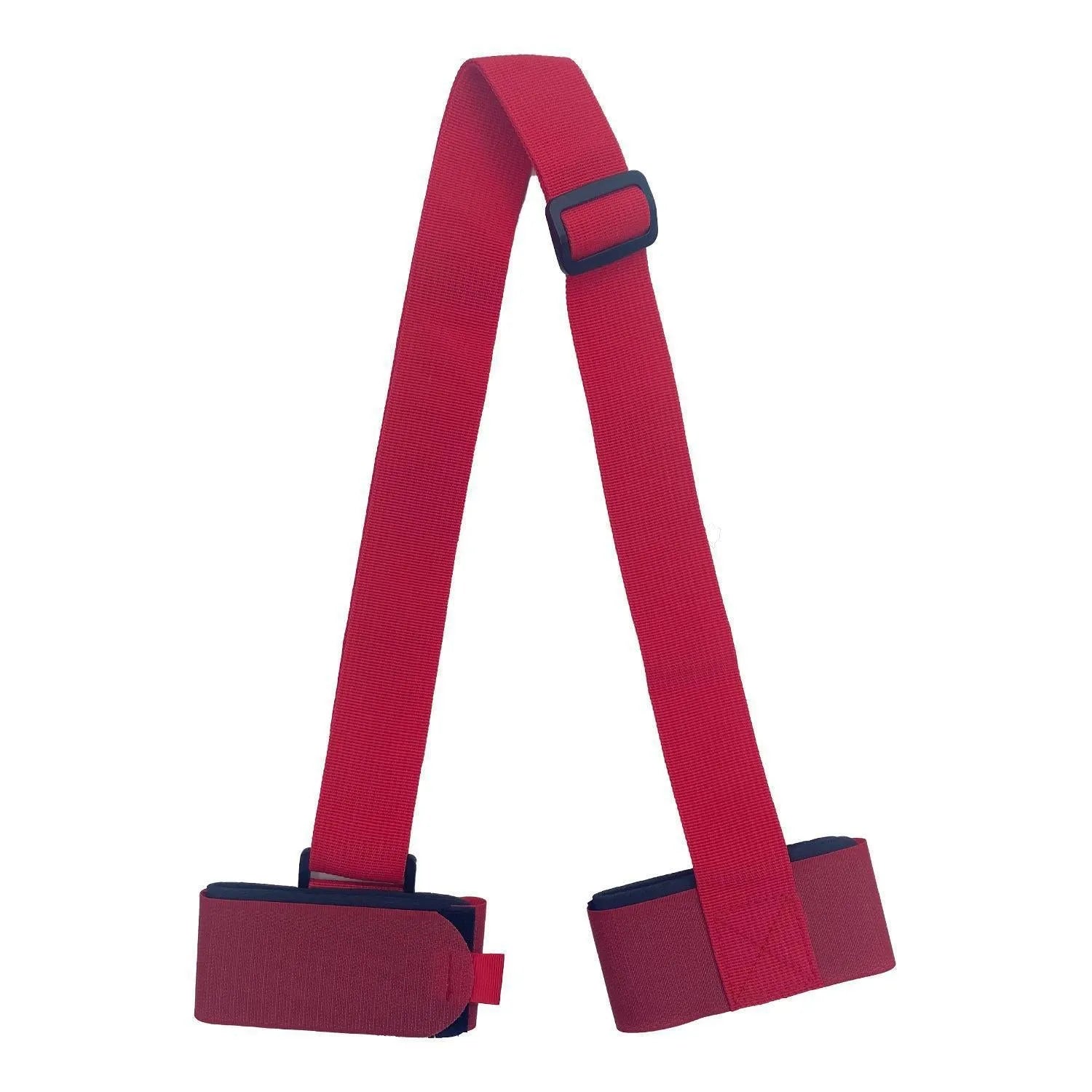 Adjustable hook and loop ski bandage strap for sleds and snowboards.