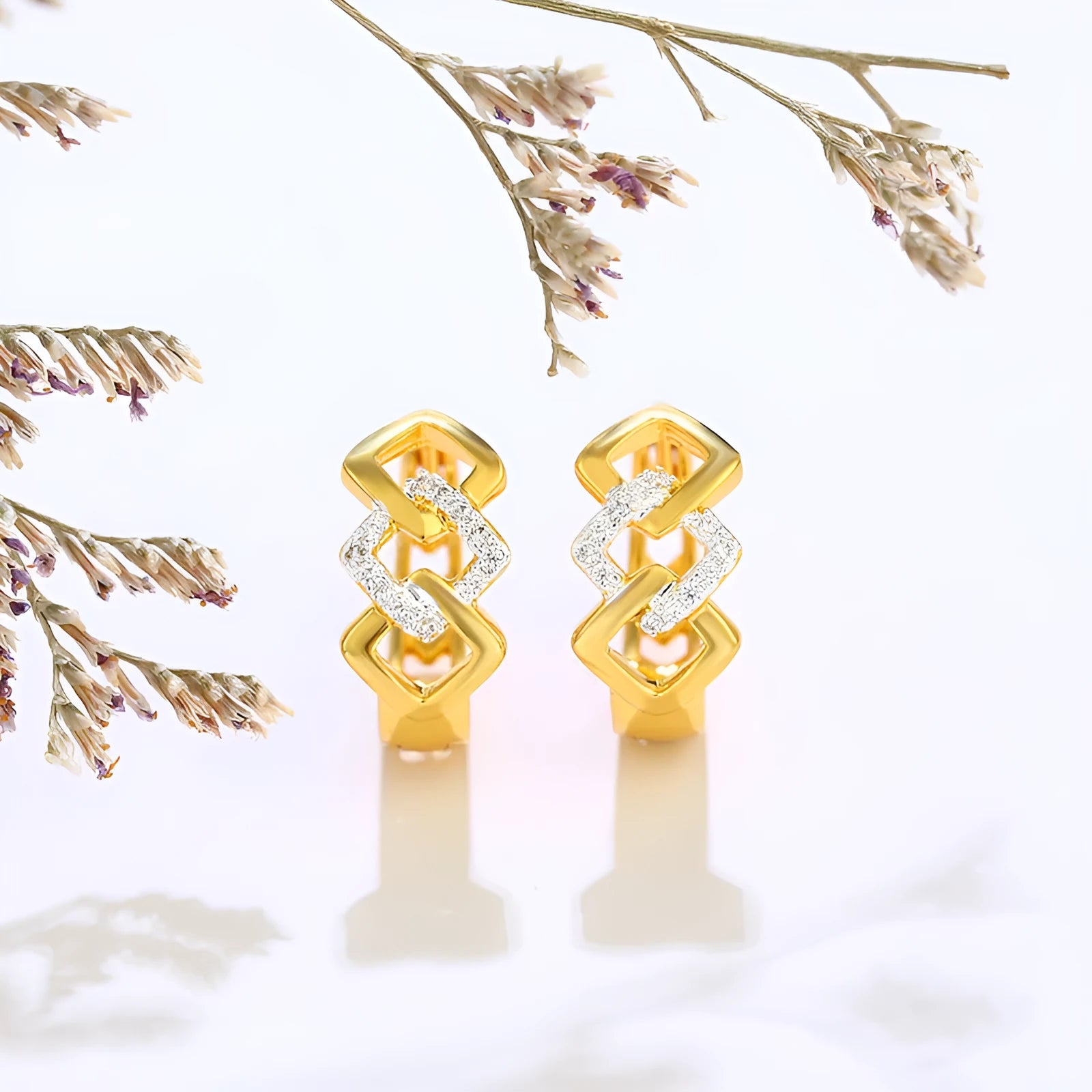 Geometric hollow out gold electroplated alloy earrings with simple ear clip style