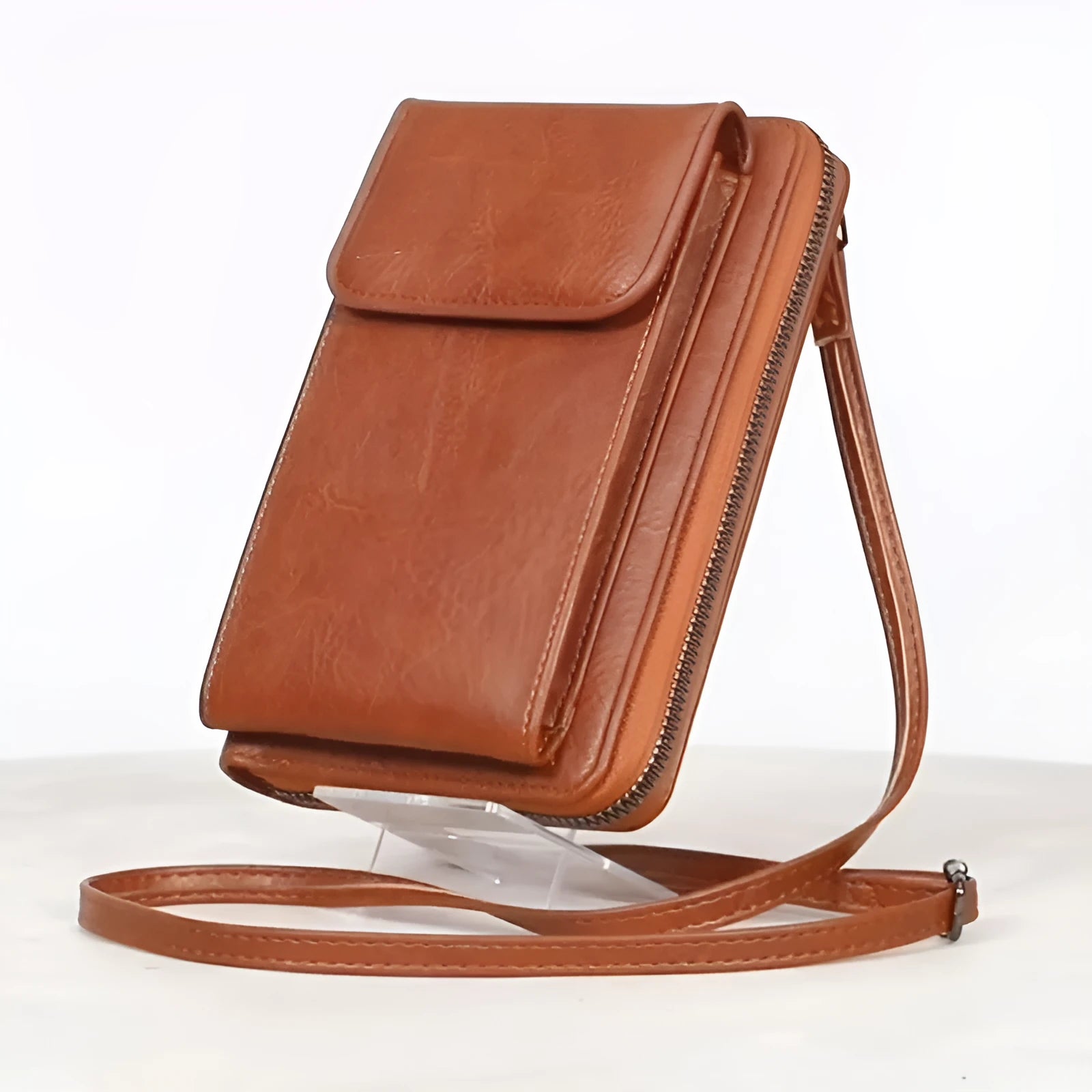 Women's PU leather shoulder messenger bag, square vertical shape 11x4x18cm, lock closure, retro style, beige colour