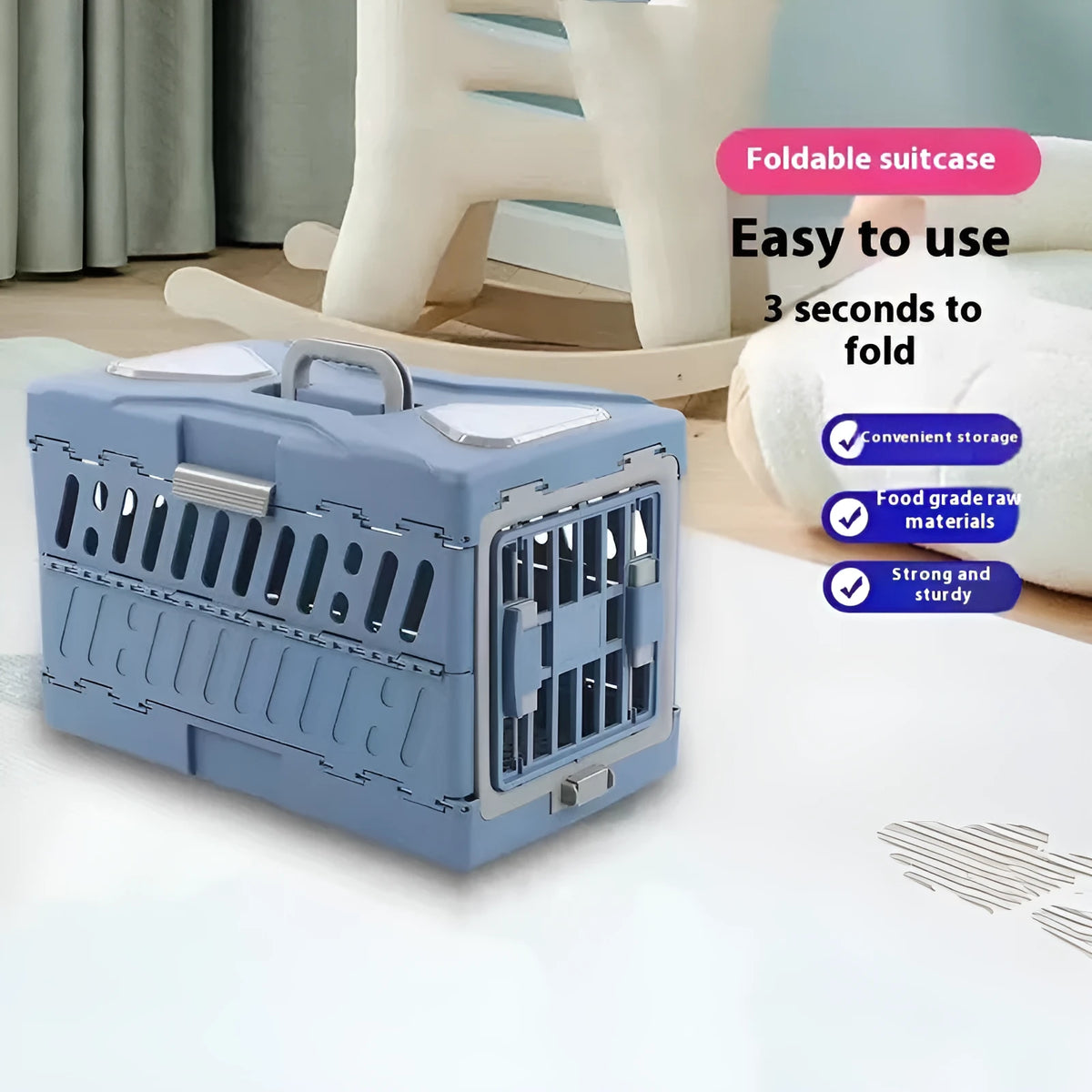 Foldable PP pet flight case in Far Peak Blue or Van Gogh Gold, 48x30x32cm or 56x33x37cm