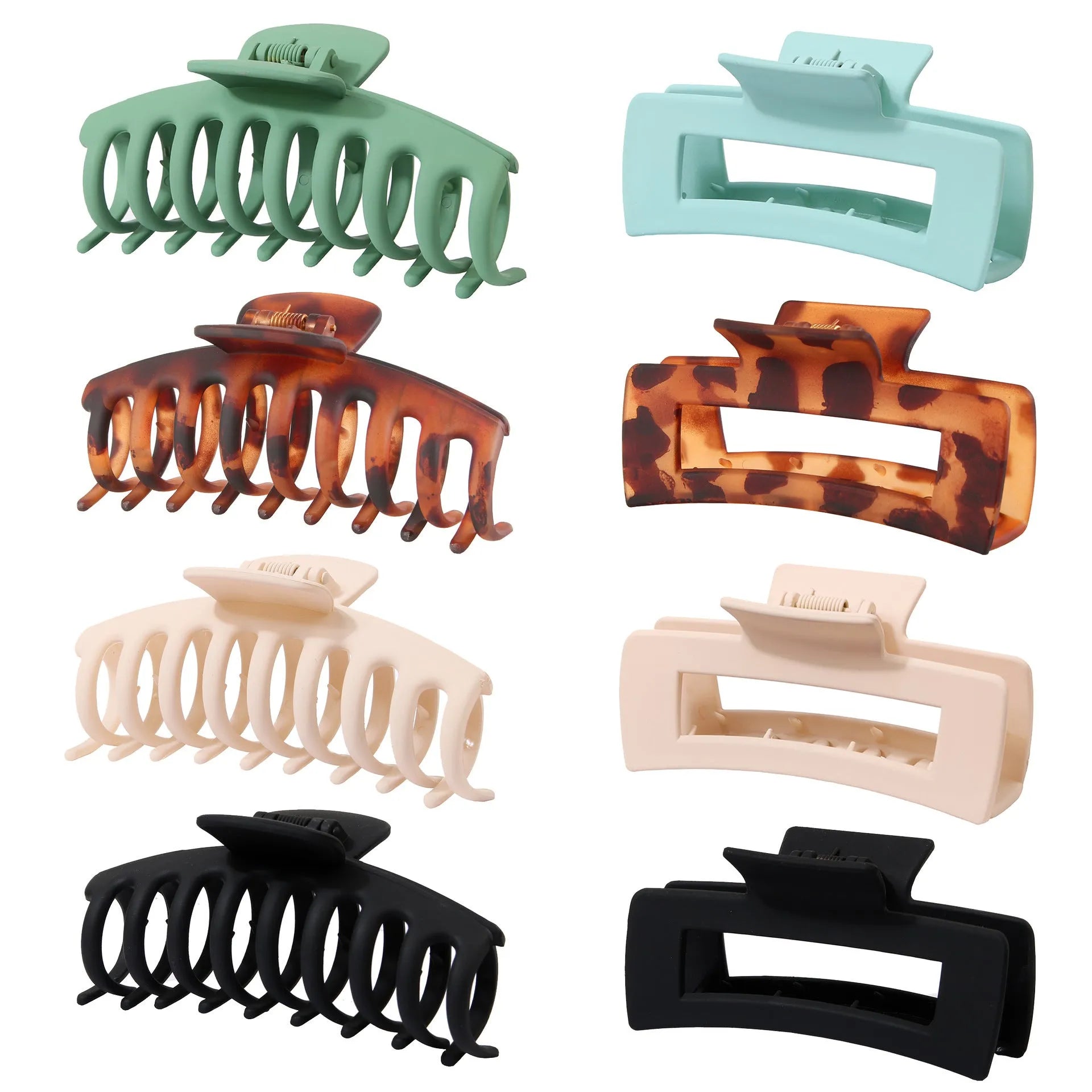Six plastic hair clips with frosted grip and quadrilateral design in nude colour