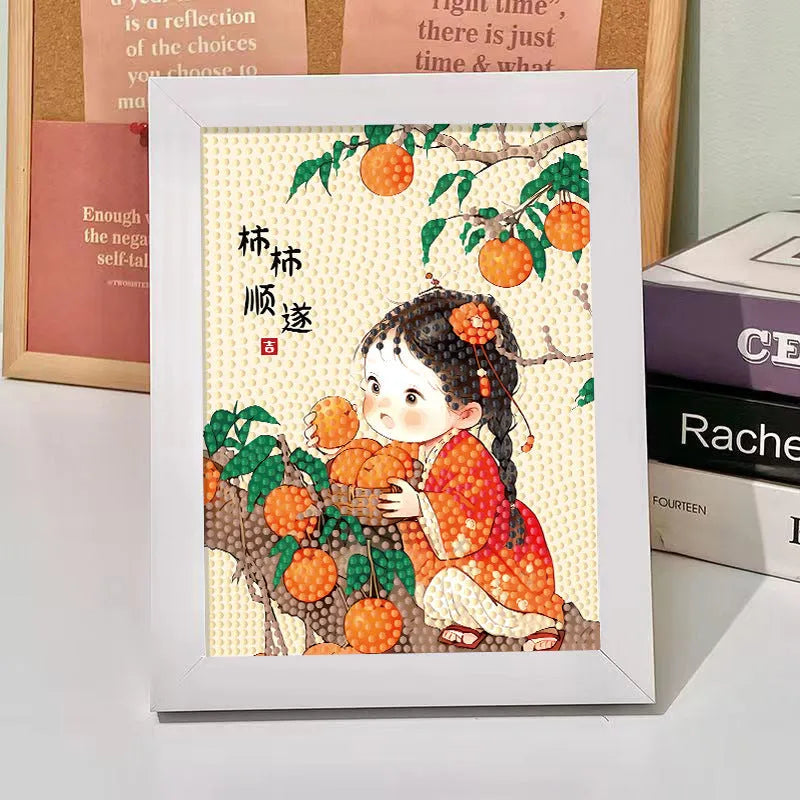 Children's diamond painting kit with cartoon panda on canvas, includes plastic frame and acrylic diamonds