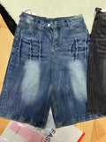 Men's loose fit casual denim shorts in a washed blue colour with a straight leg and mid-rise waist.