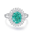 Geometric S925 silver women's ring with an elliptical emerald-cut high carbon diamond inlay.