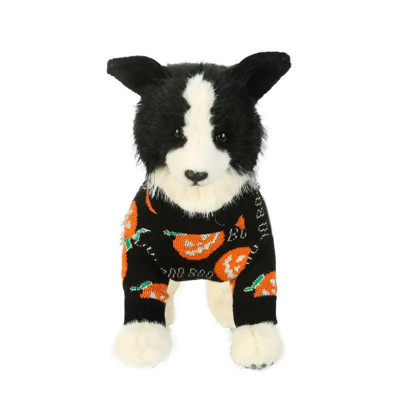 Black dog sweater with orange pumpkin pattern for Halloween pet costumes