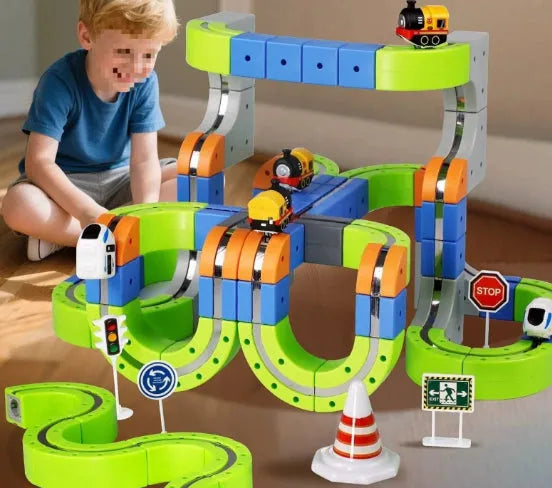 Children's Educational Track Cube Building Blocks 55 Piece Magic Track Set Basic Edition