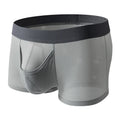 Men's ice silk boxer shorts with mesh fabric in black, white, and grey colour options