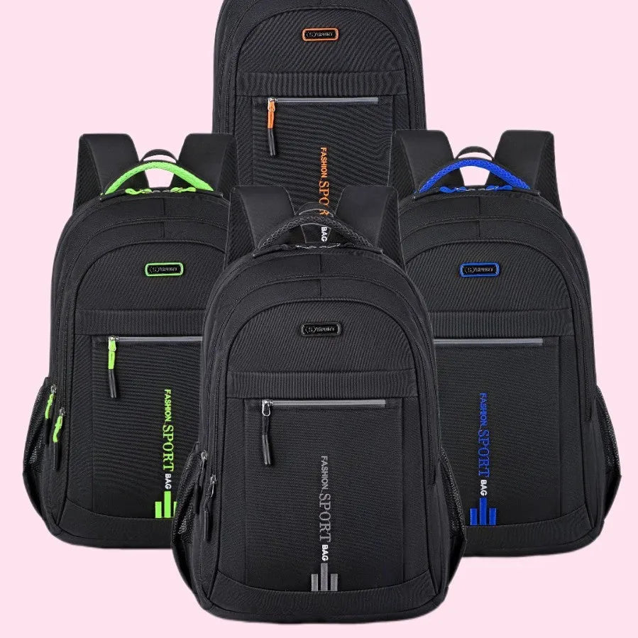 Oxford cloth business backpack with air-pillow straps in multiple colour options including black, green, blue, and orange