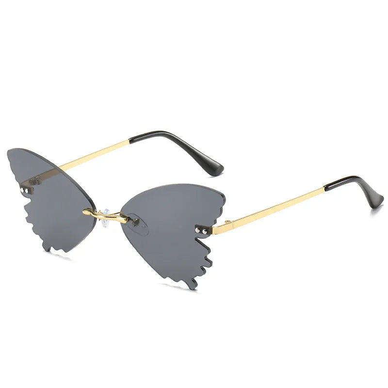 Butterfly rimless sunglasses in vintage style with UV400 protection and plastic metal frame