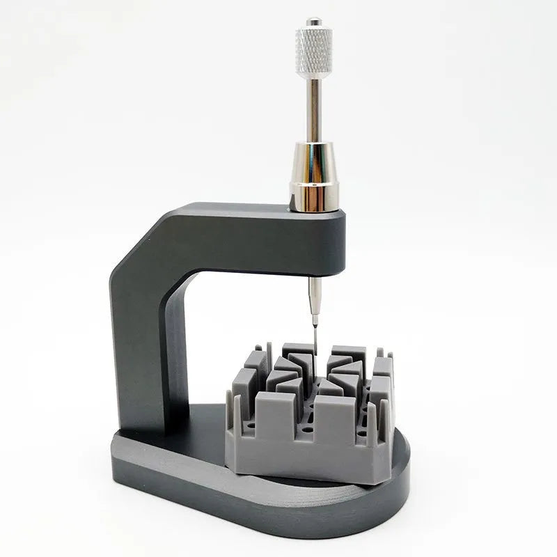 Silver multi-purpose press strap removal tool made from tool steel for watches, jewellery, glasses, and electronics
