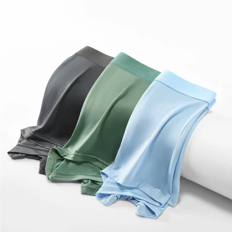 Men's flat-cut ice silk shorts in solid colour, plain weave fabric, size L to 4XL, front view