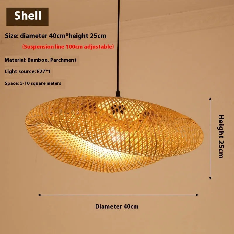 Bamboo Chinese Zen tea room chandelier lamp with 40cm shell diameter
