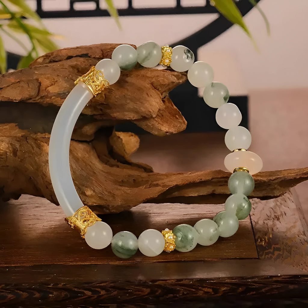 Women's light green emerald ice-like Tian Shan Cui half bracelet with round national style elements