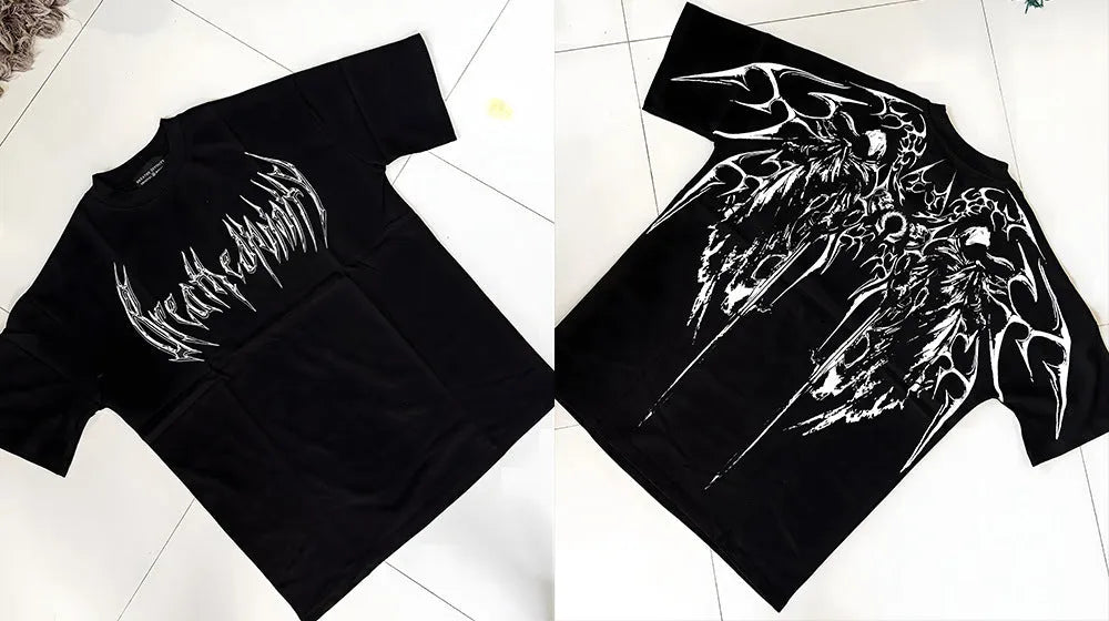 Dark coloured plus size cotton short sleeve t-shirt with gilding decoration