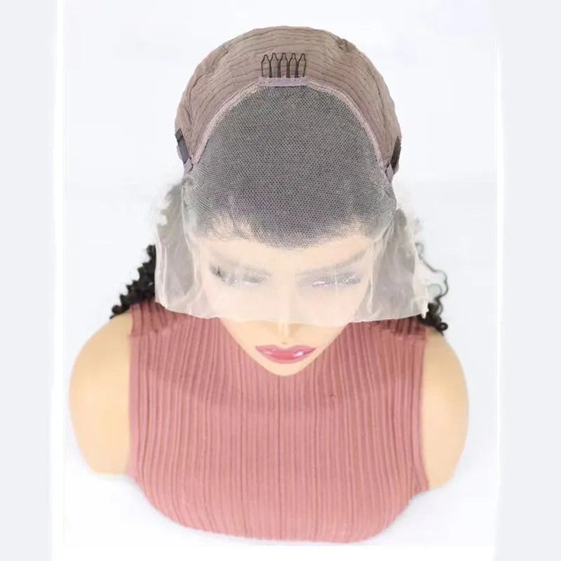 Solid colour human hair wig with half lace front cap, shown in long length