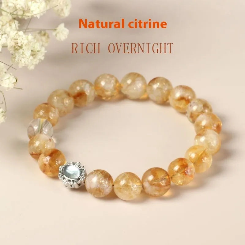 Citrine crystal bracelet with 10mm geometry stones, polished grinding treatment, unisex jewellery design