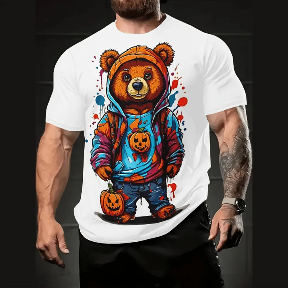 Men's loose fit linen short sleeve shirt featuring a cartoon 3D printed design, shown in one of the available colours.