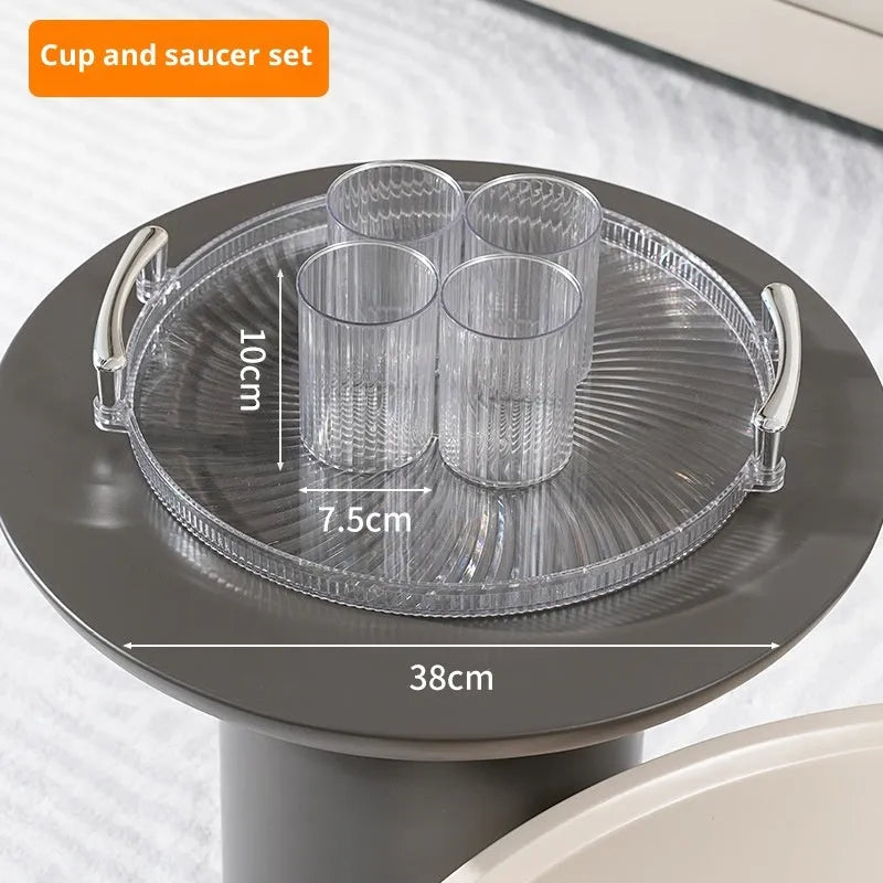 Rotating refrigerator cold water kettle with faucet and glacier pattern finish on kitchen counter