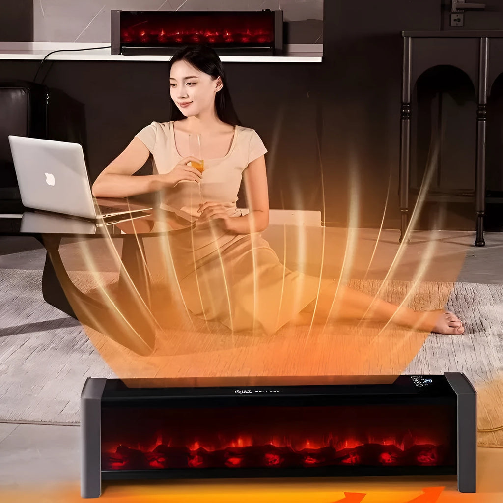 3D simulation flame skirting line heater with voice control, 2000W, US plug, 870x195mm size