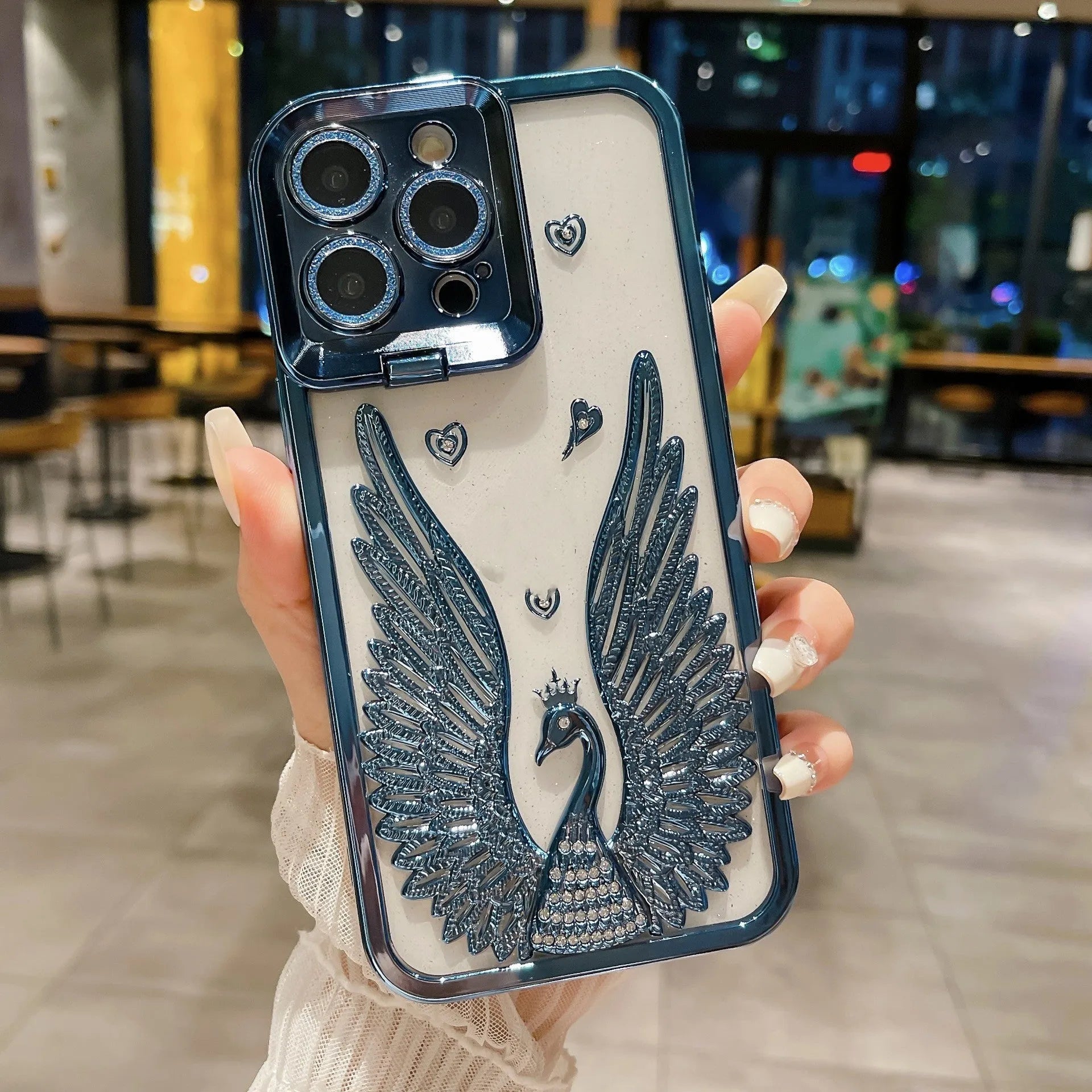 Angel wing frame bracket electroplated three-dimensional TPU phone case for iPhone in black colour