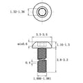 Stainless steel half round head pan head hexagon screw with hexagon socket drive on a white background