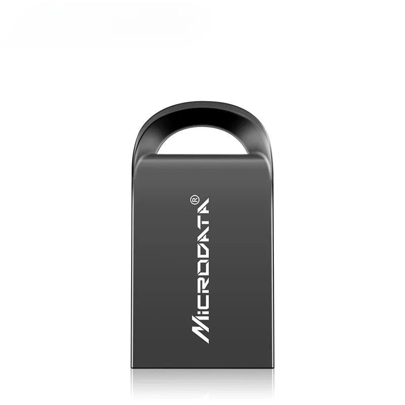Metal USB flash drive necklace with chain in black colour showing compact 10mm square design