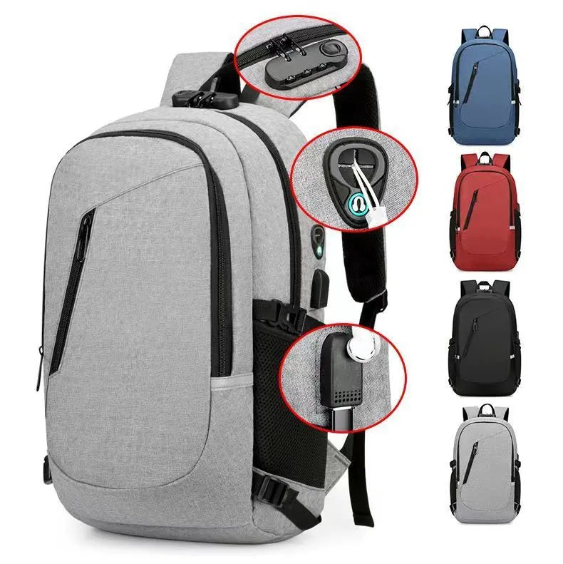 Oxford cloth computer backpack in blue, shown with street style design and laptop compartment.