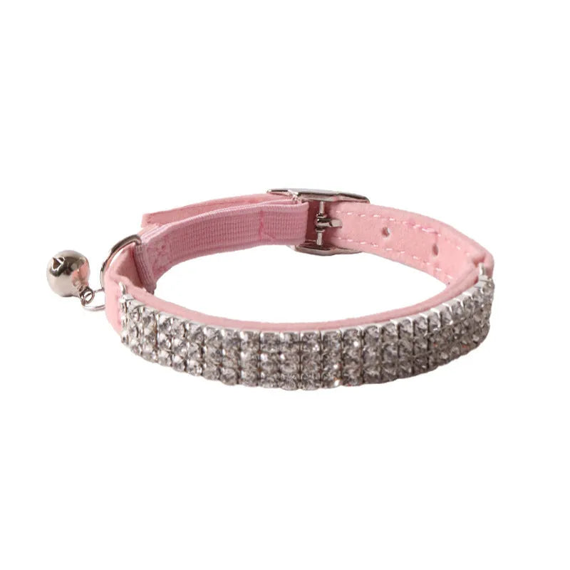 Elastic flannel cat collar with buckle and drill gang design in multiple colours.