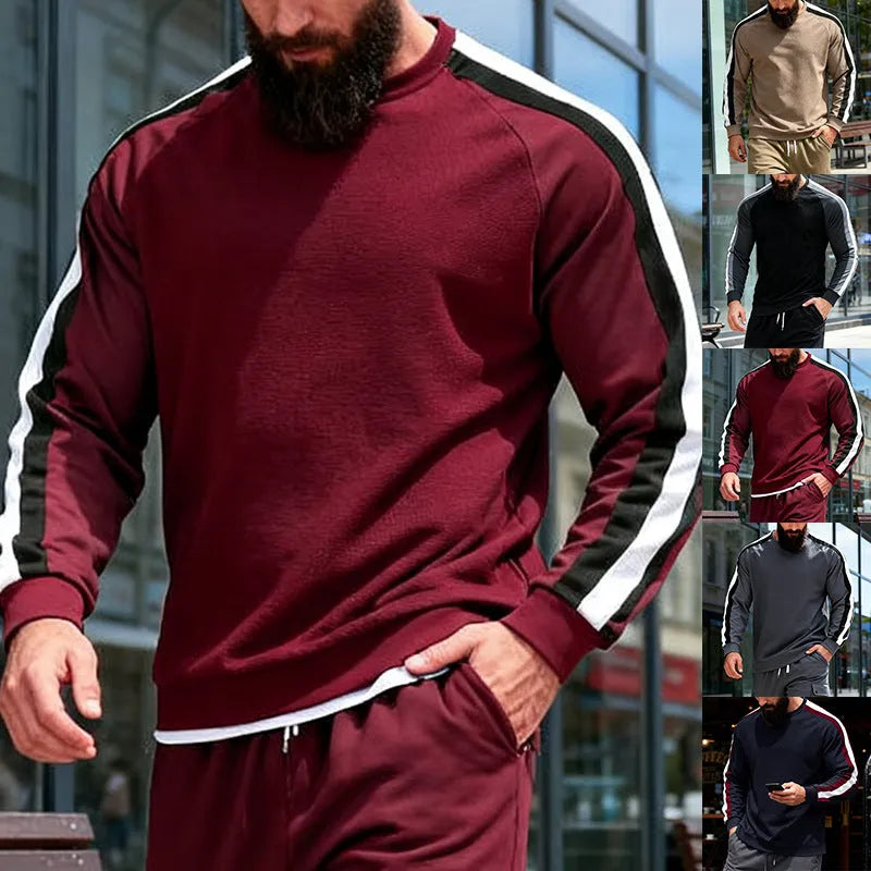 Men's long sleeve striped hoodie in loose fit, polyester, six colours, sizes S to XXXL