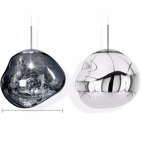 Nordic style irregular glass lava lamp chandelier pendant light in a metallic finish.