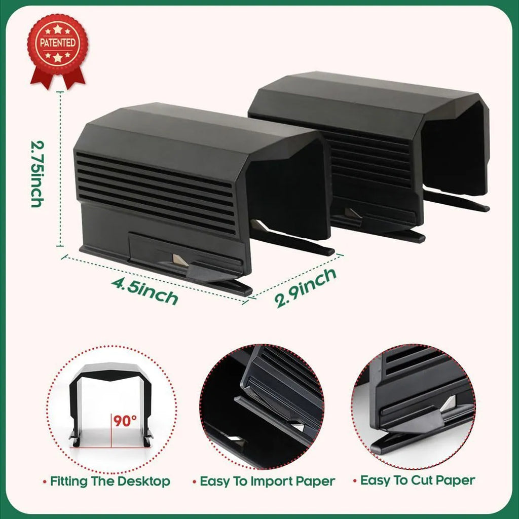 Plastic paper cutter for roll paper and scrolls in black, red, or green colour