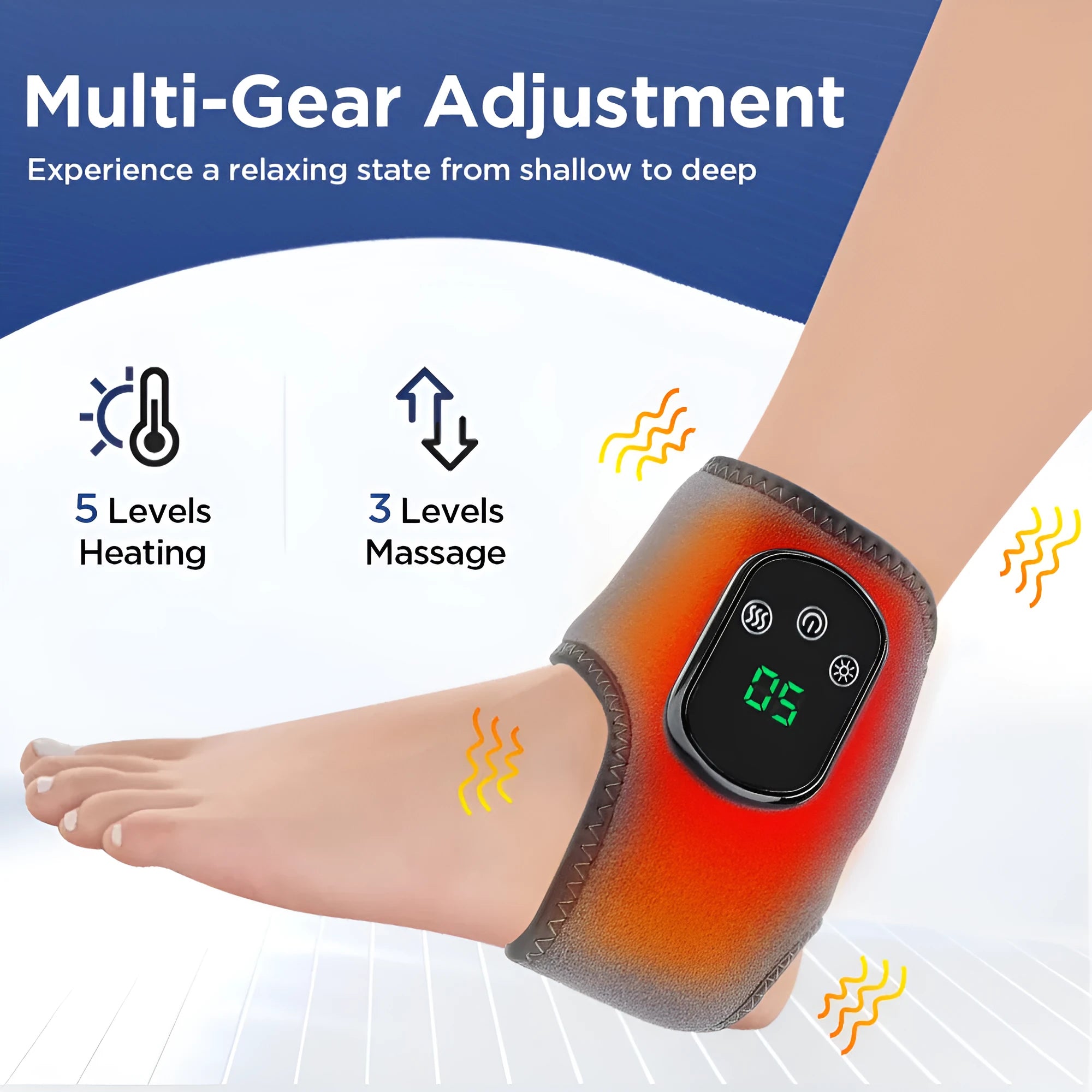 Electric heating ankle and wrist guard massager in gray with data cable for hot compress and vibration
