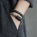 Ethnic style black hair crystal mixed handmade texture bracelet on wrist, unisex free size