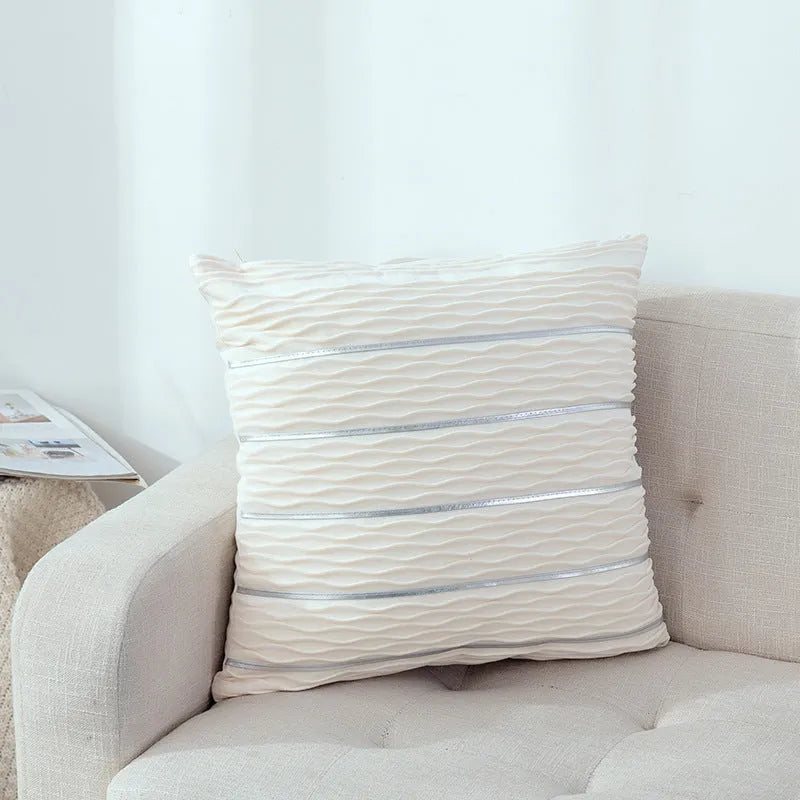 Striped velvet sofa cushion cover measuring 45x45 cm in plush flannel material