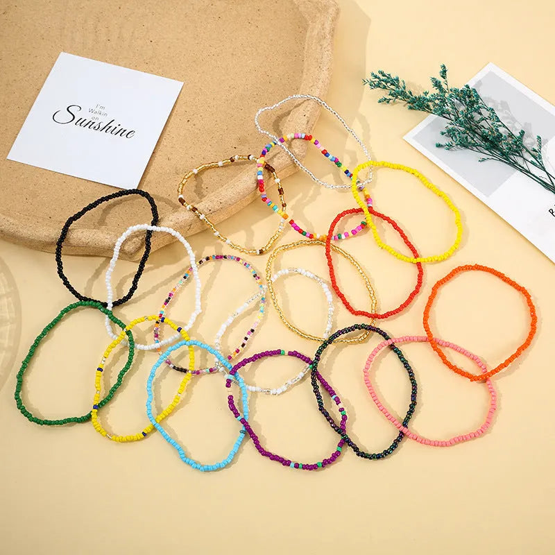 Women's bohemian bracelet set with 17 handmade mixed material beaded bracelets in European and American style
