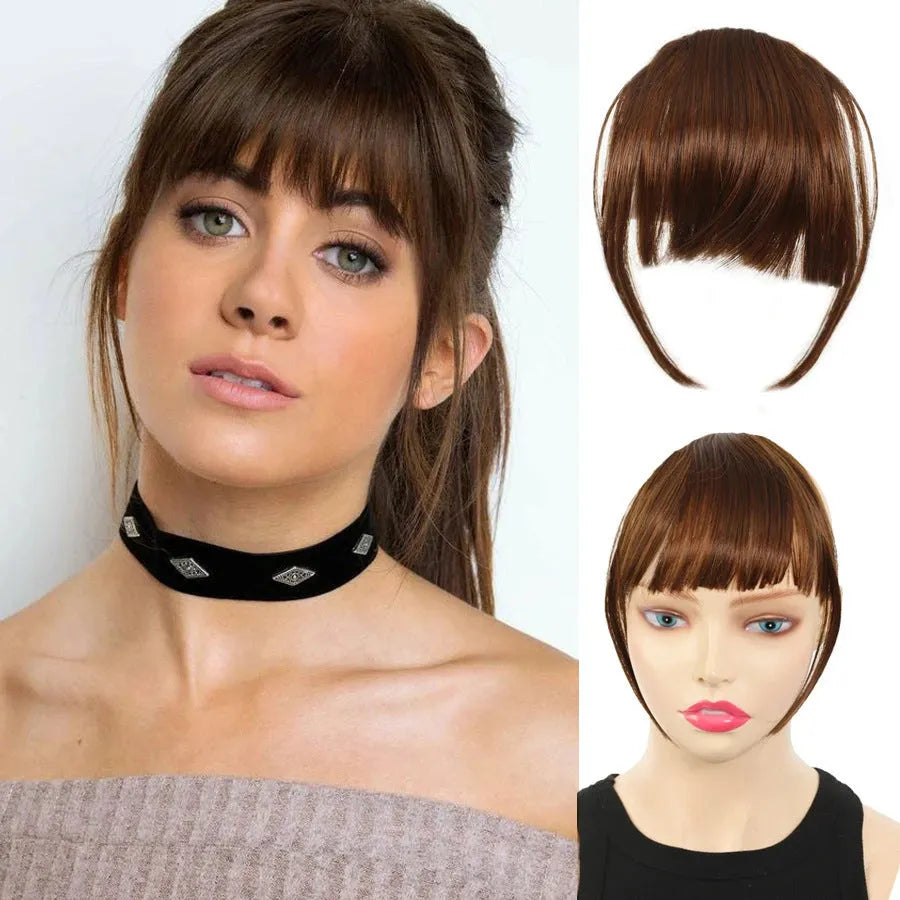 Long curly wig with bangs set in black high-temperature fibre for any face type
