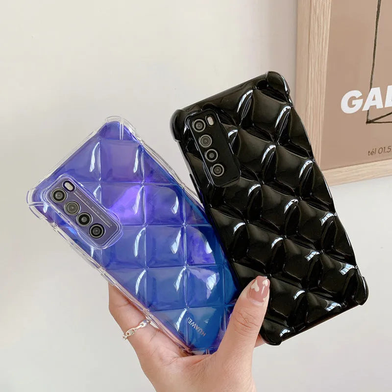 A solid-colour silicone back cover case for Huawei smartphones on a table.