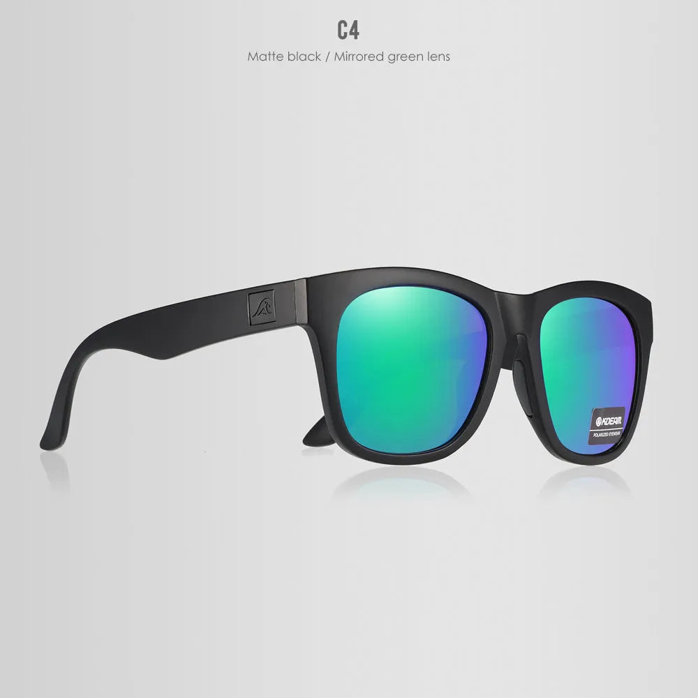 Polarised TAC lens sunglasses with a PC frame for outdoor activities, shown in one of five available colours.