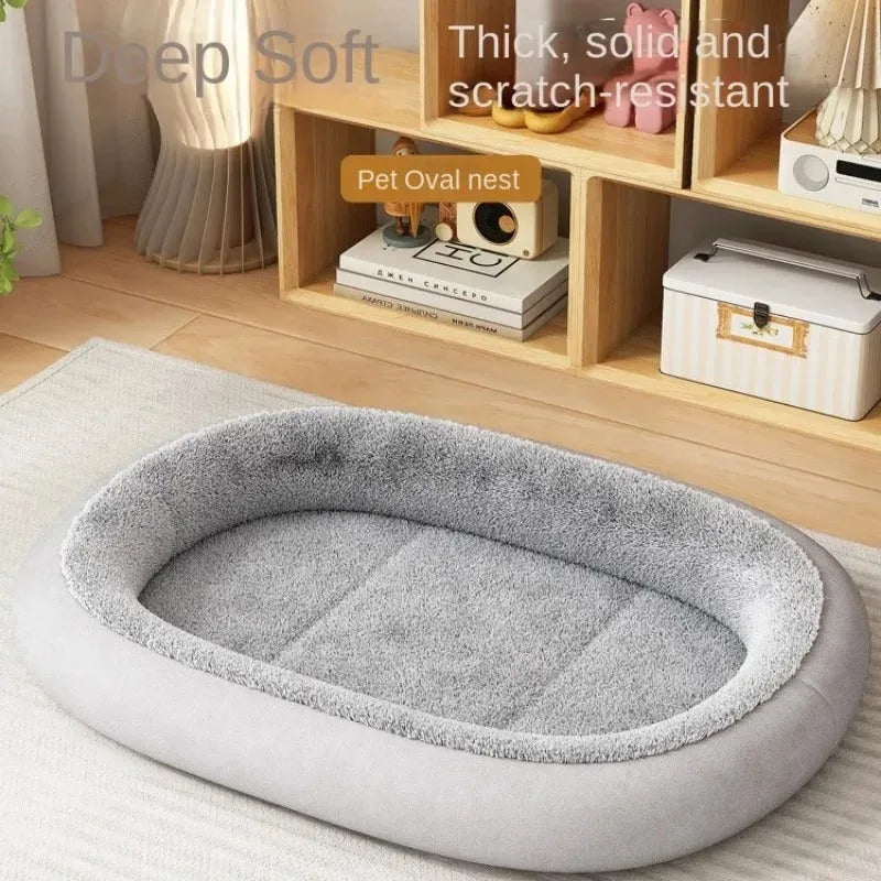 Thickened winter dog kennel house for small medium pets in grey colour, showing removable cushion and waterproof fabric.