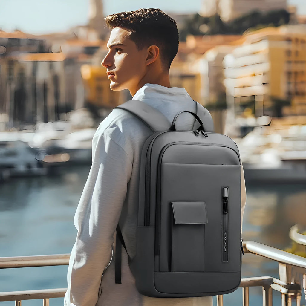 Lightweight Oxford cloth men's backpack in solid colour with visible sewing line detailing