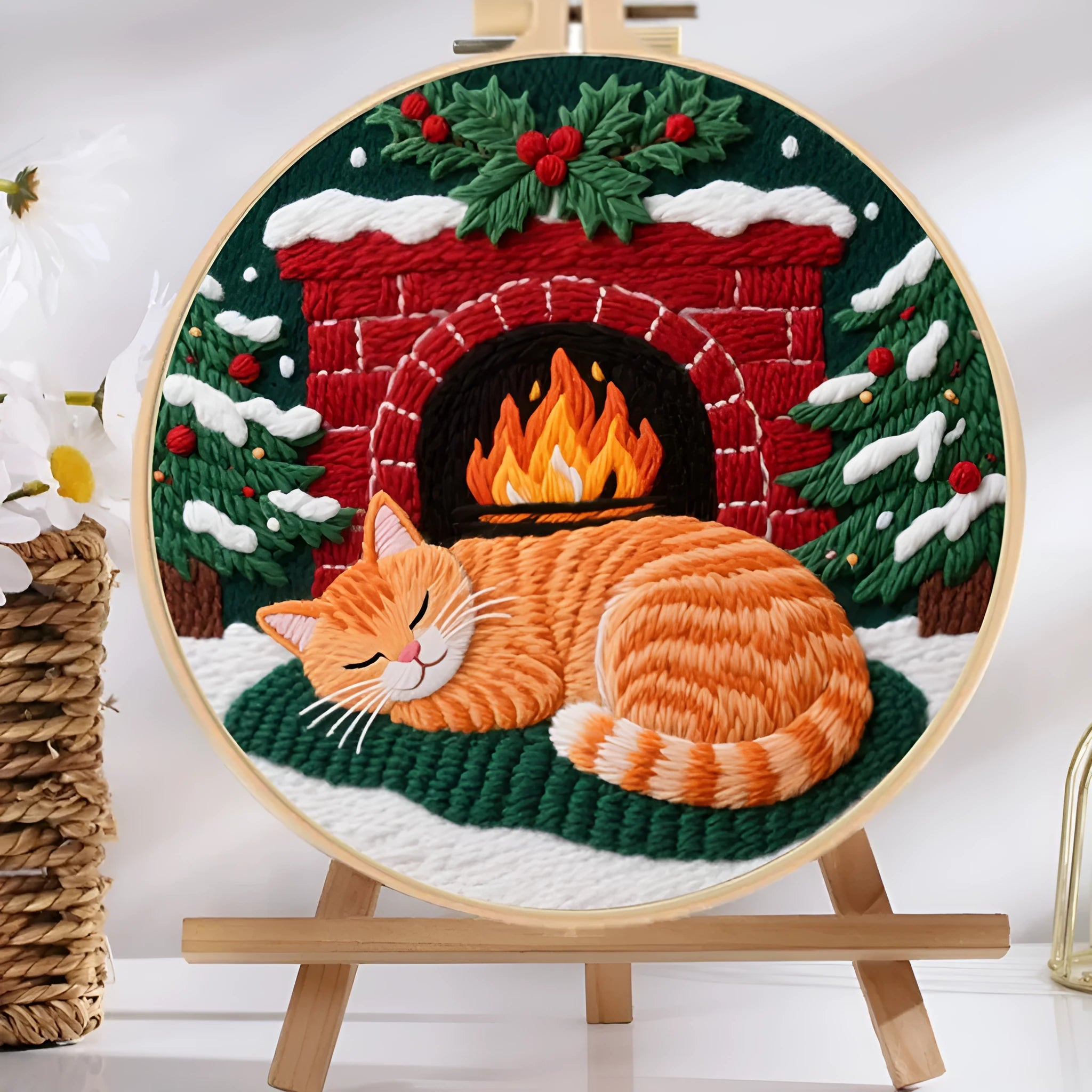 Embroidery DIY material package for autumn fruit patterns on cotton and linen fabric with optional frame and scissors.